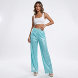 turquoise pailletten palazzo broek met witte crop top dames