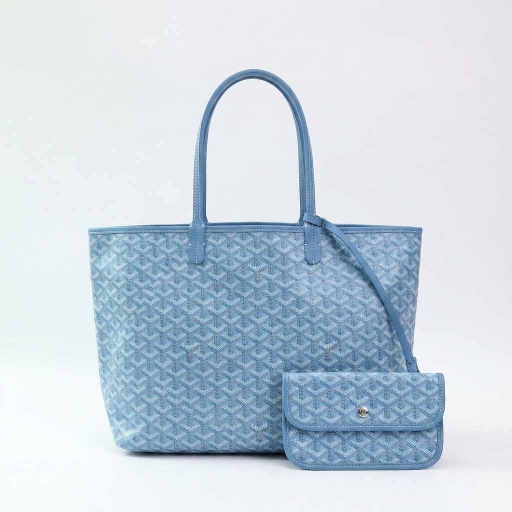 lichtblauwe tote bag met bijpassend etui