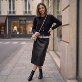 zwart elegant gebreid vest met romantische kantafwerking