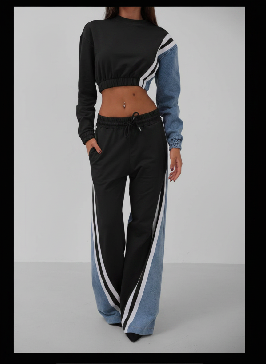 Taliya | Colorblock Tracksuit met Denimdetails