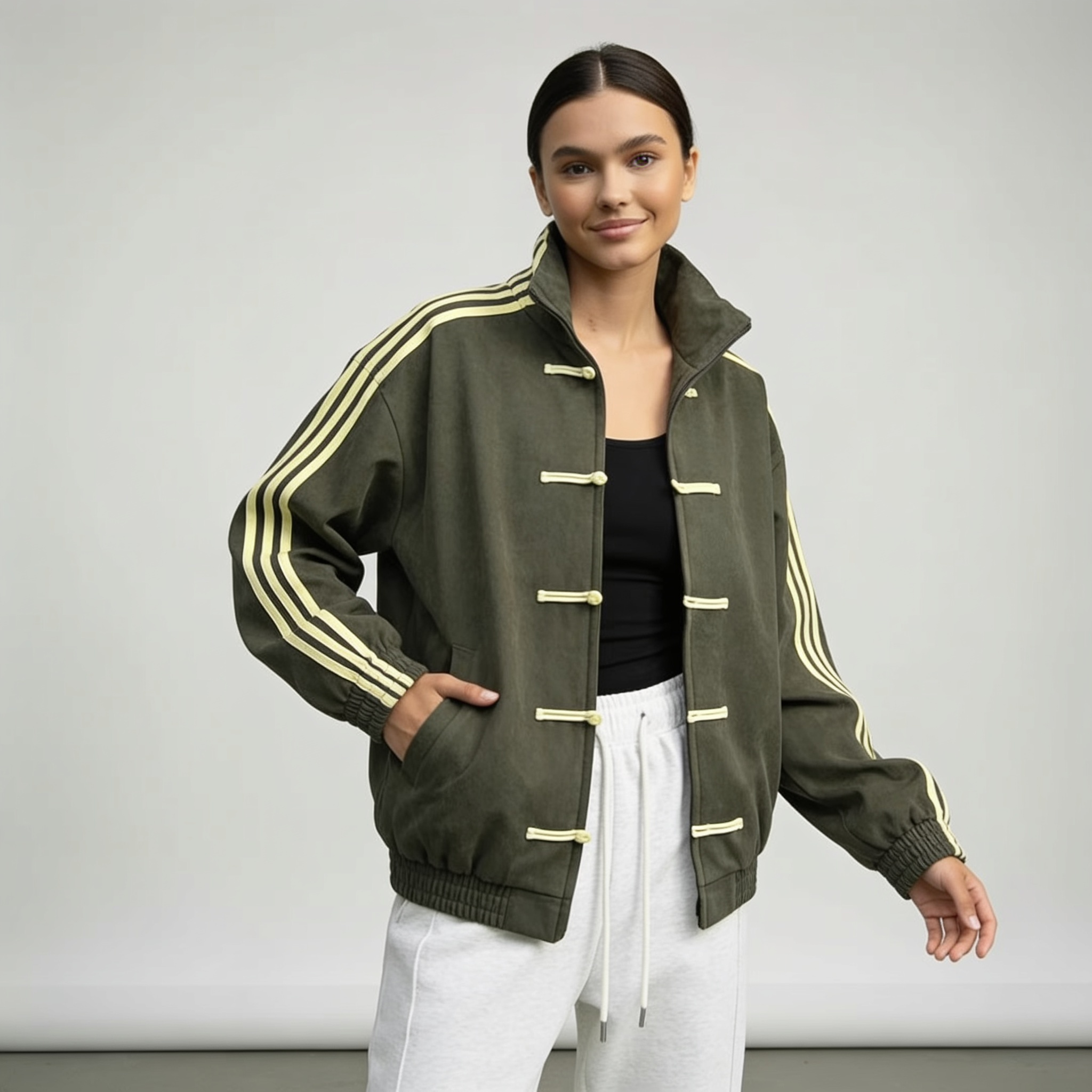 Chaqueta deportiva Yúmei Track | Chaqueta deportiva retro con detalles de botones con presillas y cremallera