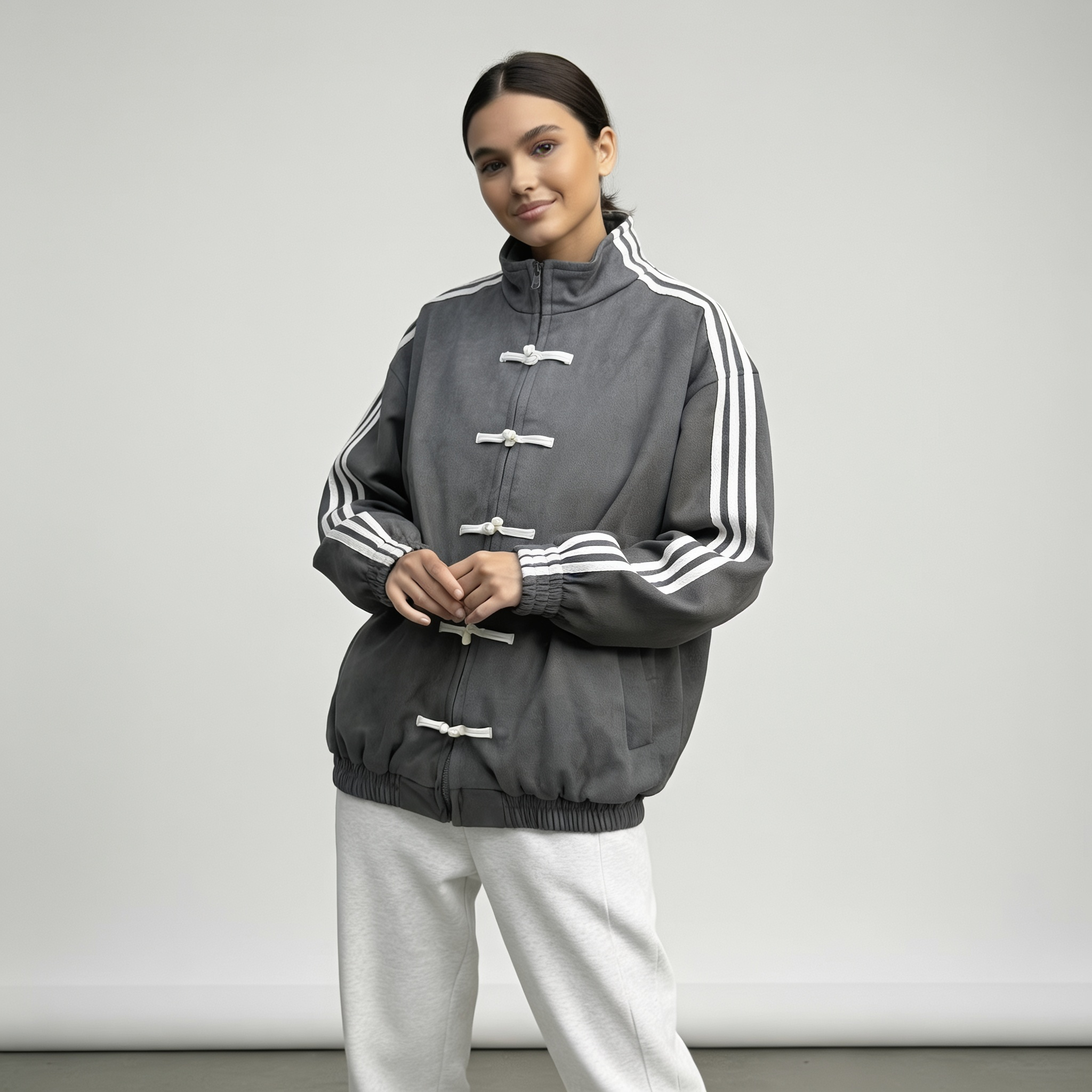 Chaqueta deportiva Yúmei Track | Chaqueta deportiva retro con detalles de botones con presillas y cremallera