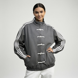 Sportief grijs dames jack met knoopdetails 