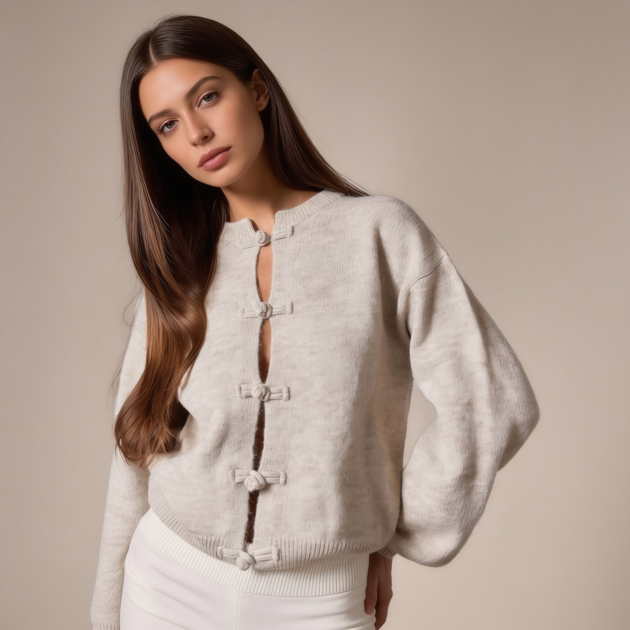 Damesvest met open details en Chinese knoopsluiting