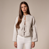 Beige dames cardigan met ronde hals en lange mouwen