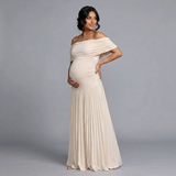 Off-shoulder maternity jurk met aansluitende pasvorm rond de buik
