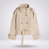 Maélie | Korte Trenchcoat Dames met Tailleband & Hoge Kraag