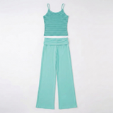 mintgroene 2-delige dames set met gestreepte top en wijde broek