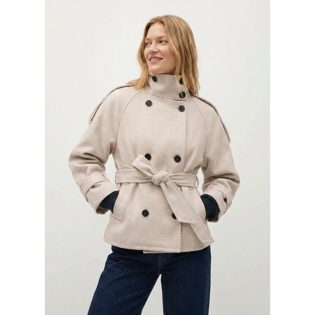 Améliane | Trench-coat court à col montant et ceinture
