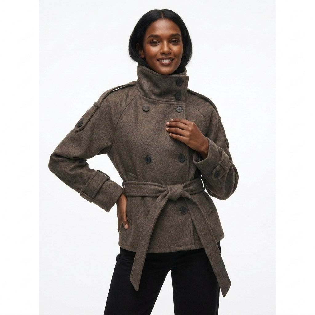 Améliane | Trench-coat court à col montant et ceinture