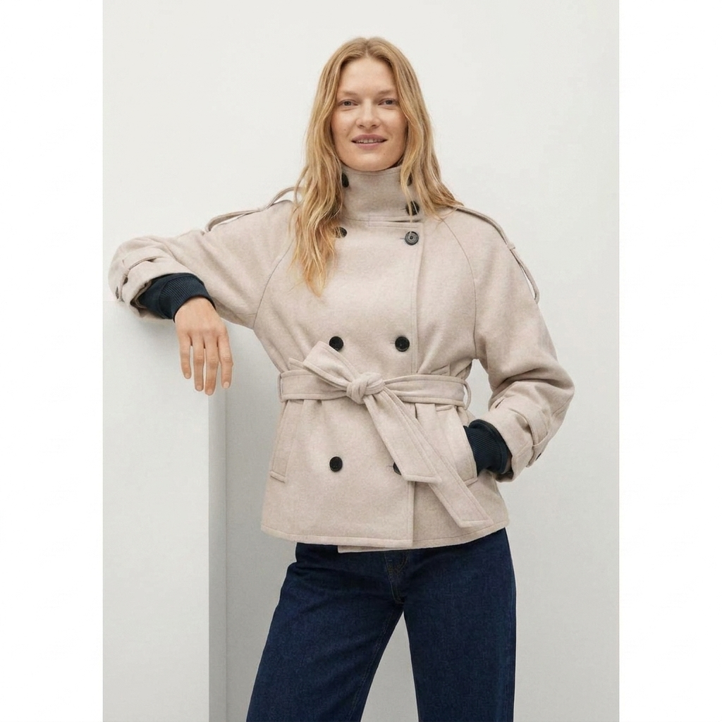 Améliane | Trench-coat court à col montant et ceinture