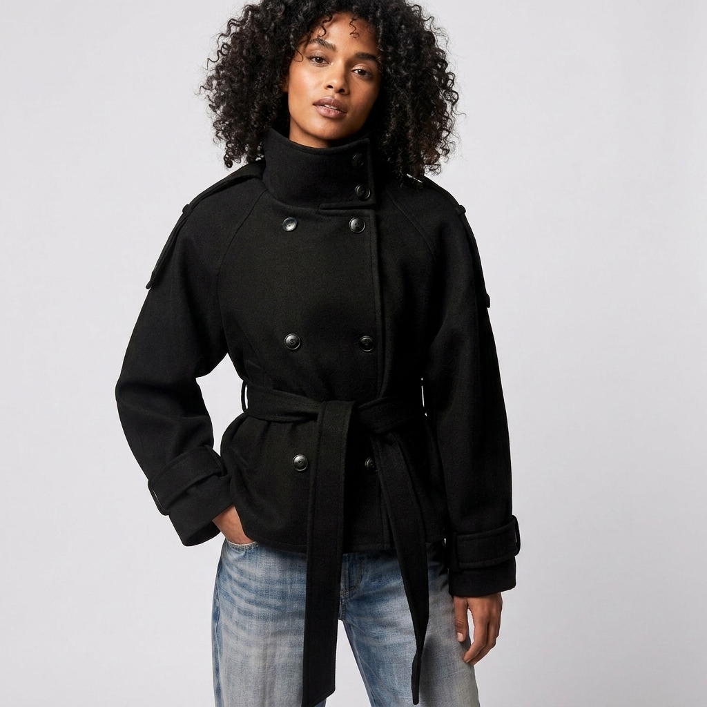 Améliane | Trench-coat court à col montant et ceinture