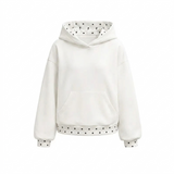 Witte oversized capuchon-hoodie met polkadot boorden en kangoeroezak voor dames