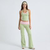 Matcha groene 2-delige sportset met halter top en wijde broek voor dames