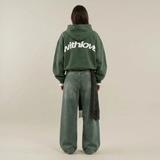 Groene oversized hoodie voor dames, achterkant met witte withlove backprint