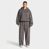 grijze luipaard loungeset dames met witte bies en capuchon