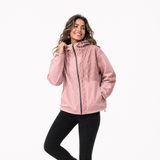 roze regenjas dames met luipaardprint paneel en capuchon