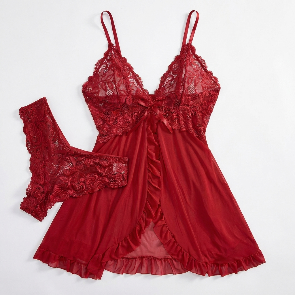 Élodie | Spitzen-Babydoll-Dessous-Set mit Slip