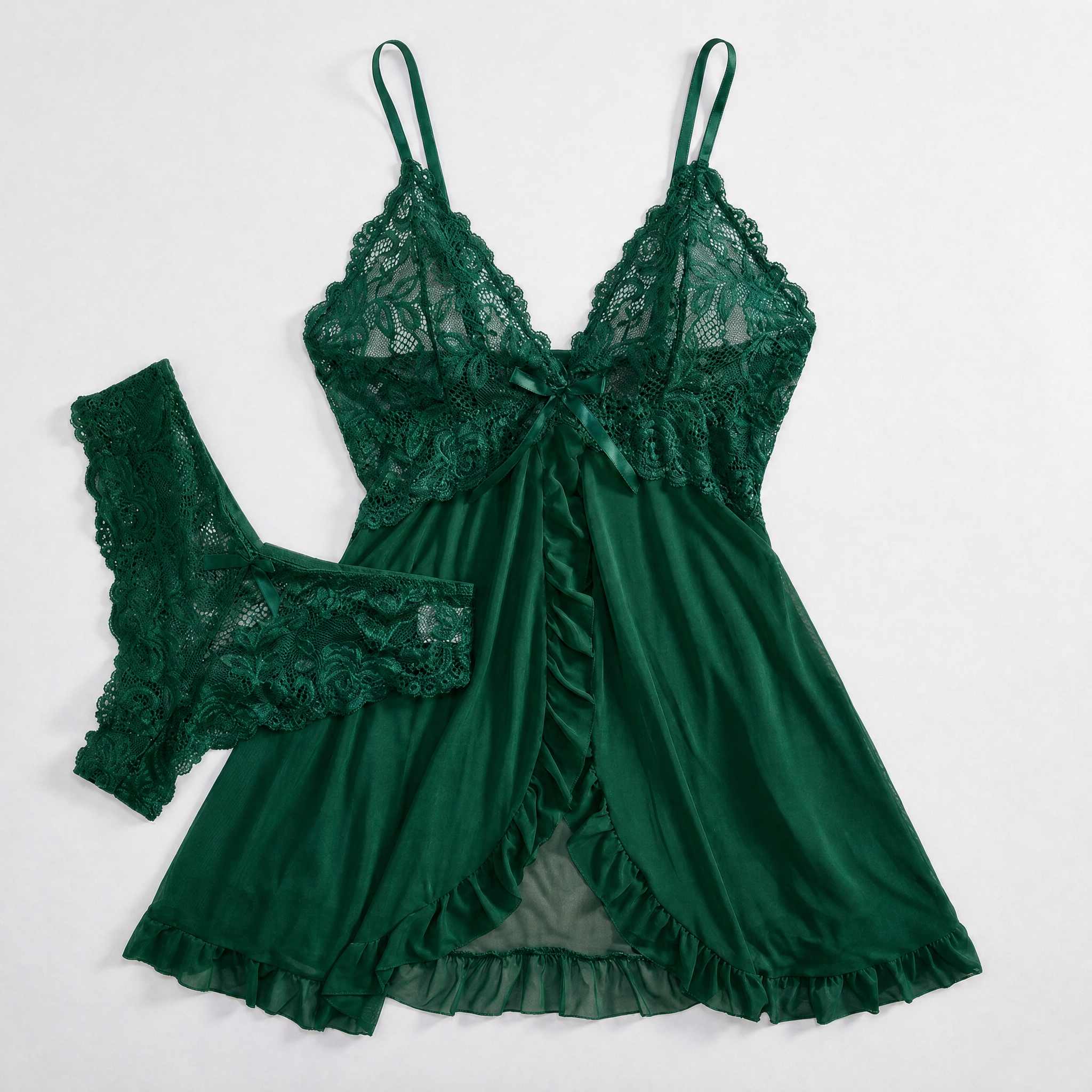 groene kanten babydoll lingerie met bijpassende slip dames