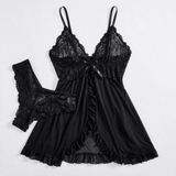 zwarte kanten babydoll set met bijpassende slip dames