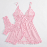 roze 2-delige babydoll lingerieset met kanten slip dames