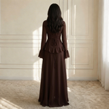 maxi jurk achterkant met strikdetail taille en ruffles dames