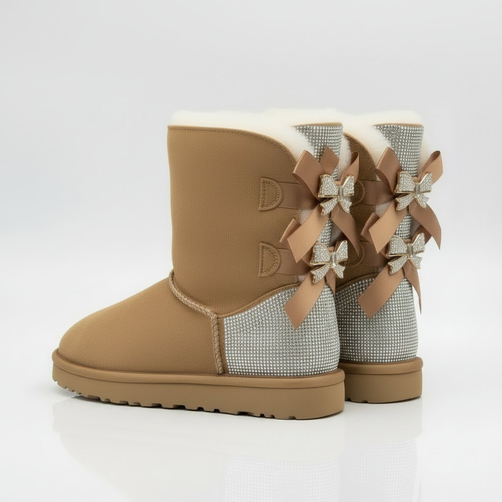 Elodie Sparkle Bow Boots | Suede winterlaarzen met Strikjes, Glitters & Faux Fur