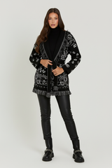 meliora cardigan zwart bandana print straatlook