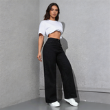 zwarte wide leg jeans dames high waist minimalistische outfit