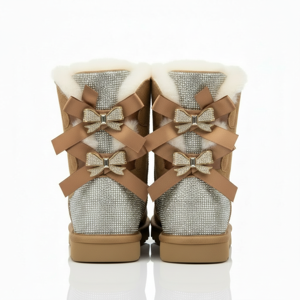 Elodie Sparkle Bow Boots | Suede winterlaarzen met Strikjes, Glitters & Faux Fur