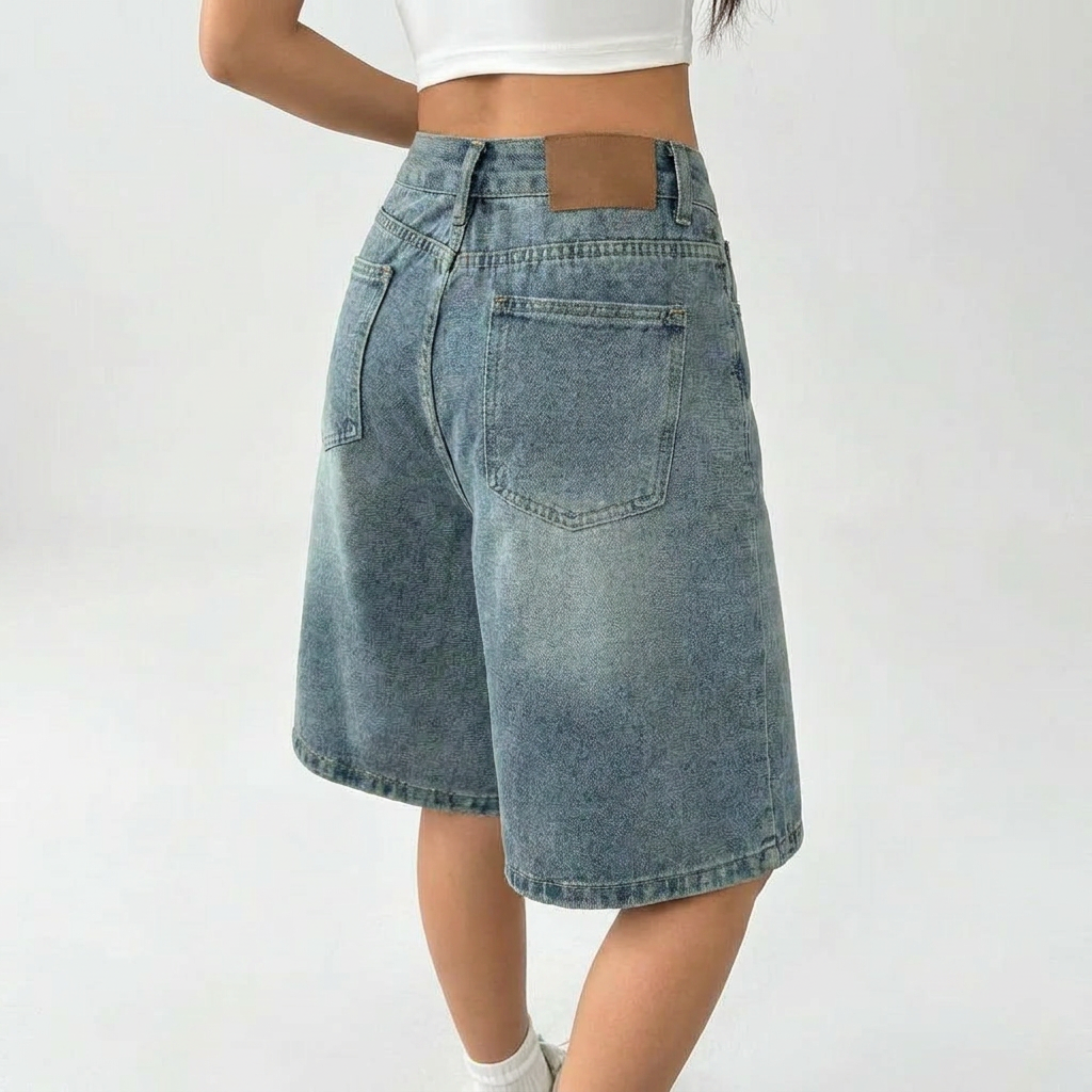 Vayla | Short Bermuda en denim avec taille haute et coupe décontractée