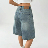 Vayla | Denim Bermuda Short met High Waist & Relaxed Fit