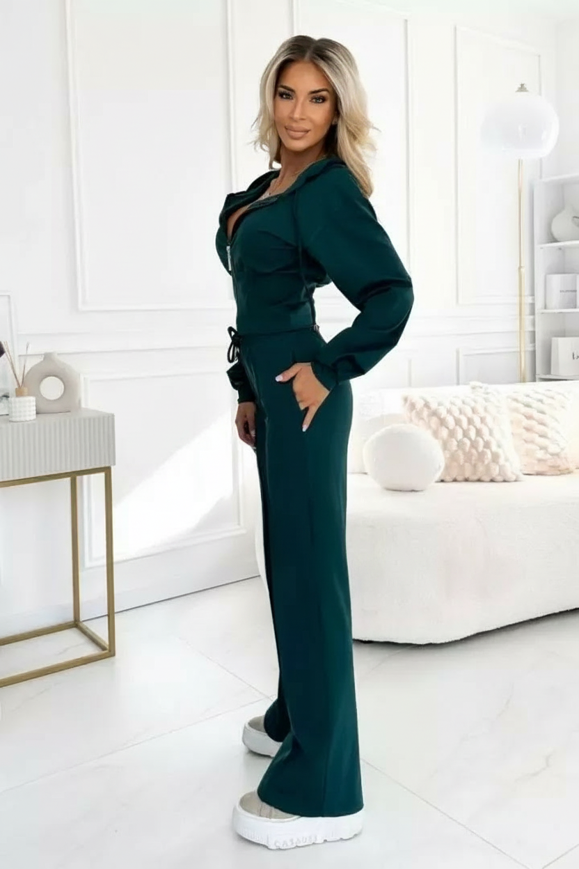 Varella | Luxe dames tracksuit met wide-leg broek & cropped hoodie