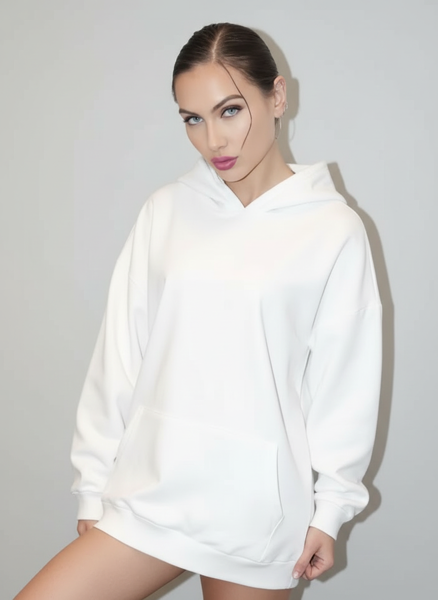 Backless Rhinestone Hoodie wit – vooraanzicht minimalistische voorkant