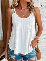 Witte mouwloze broderietop met V-hals voor dames