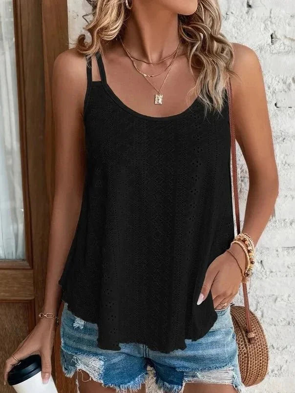 Zwart T-shirt met ronde hals en losse fit