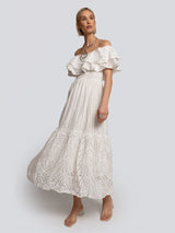 witte broderie jurk off shoulder stijl voor de zomer