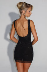 Stellara | Mini robe en maille pailletée avec col carré et dos ouvert (fête/cocktail)