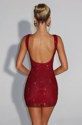 Stellara | Mini robe en maille pailletée avec col carré et dos ouvert (fête/cocktail)