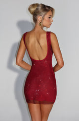 achterkantr rode glitter mini jurk met vierkante hals en bodycon pasvorm 