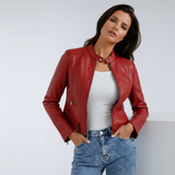 Veloura Biker Jacket in rood vegan leer voor dames