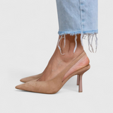 beige suède slingback pumps met puntneus dames