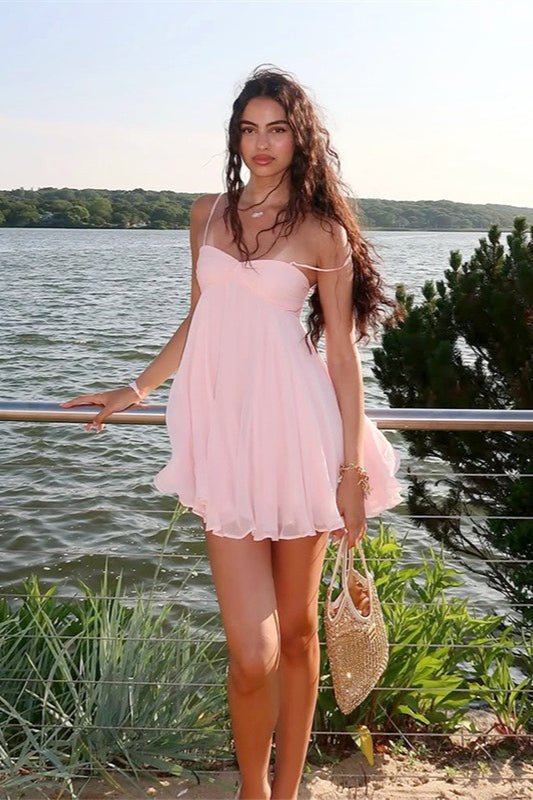 lichtroze mini jurk met ruffle zoom bij het water dames