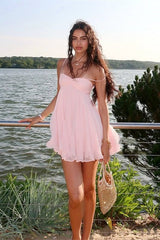 lichtroze mini jurk met ruffle zoom bij het water dames
