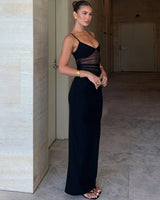 Averra | Maxi-Kleid mit Netz-Einsatz und Spaghettiträgern