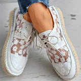 mesh damesschoenen met bloemen en touwzool