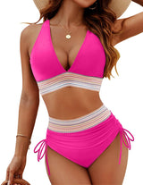 fuchsia roze corrigerende bikini met zigzagdetails en strikslip