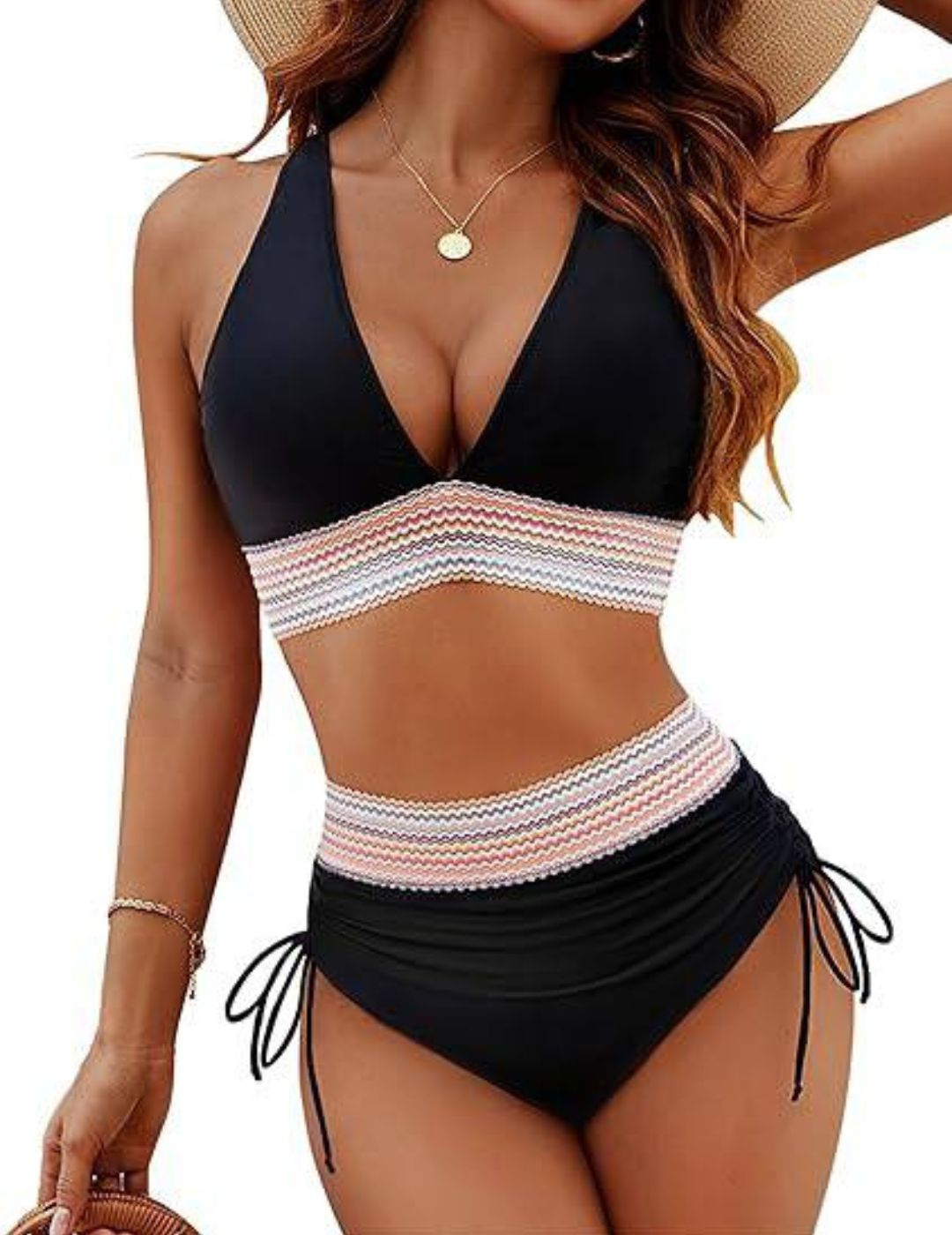 corrigerende zwarte bikini met hoge taille en verstelbare zijkanten