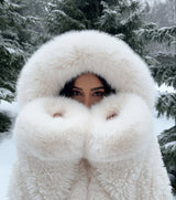 teddy jas dames wit met bontlook capuchon