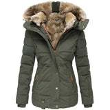 Legergroene dames winterjas met imitatiebont
